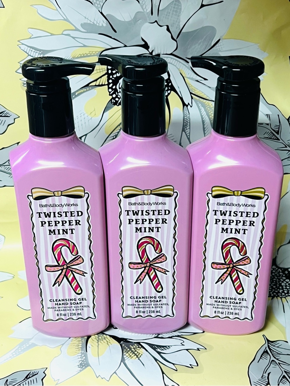 3 Bath & Body Works Twisted Peppermint Cleansing Gel Hand Soap -